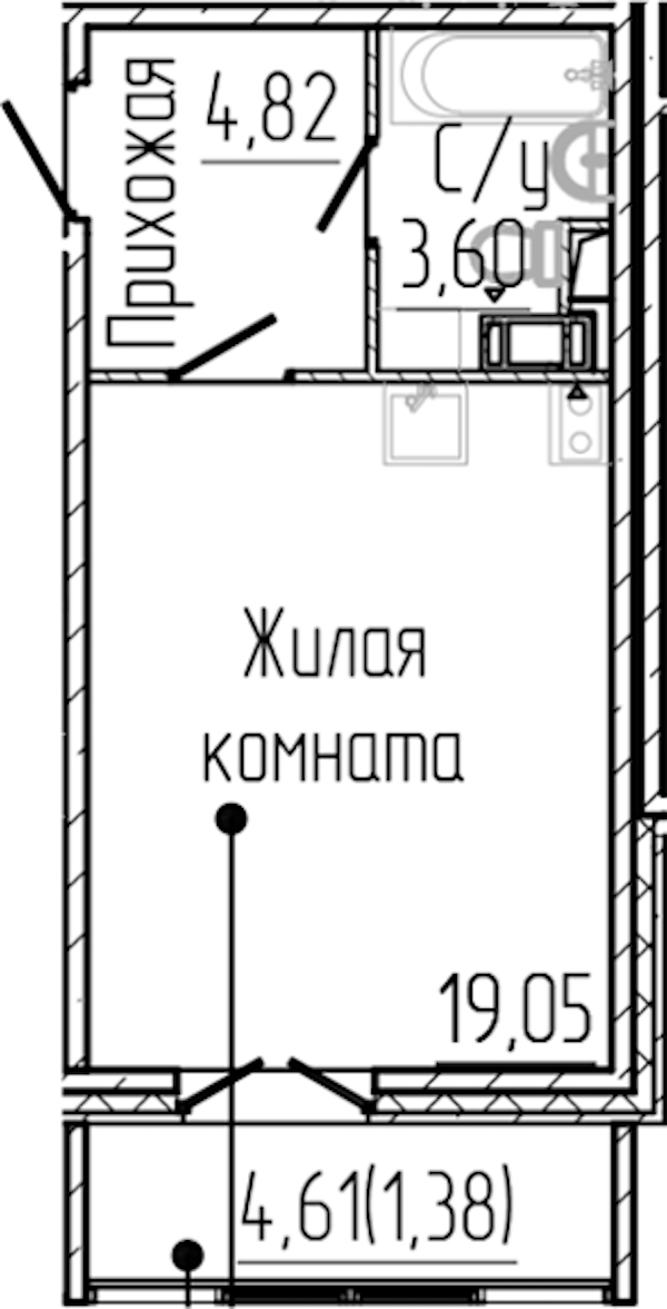 Квартира студия 28.85 м², 7/8 эт., ЖК «SERTOLOVO PARK»